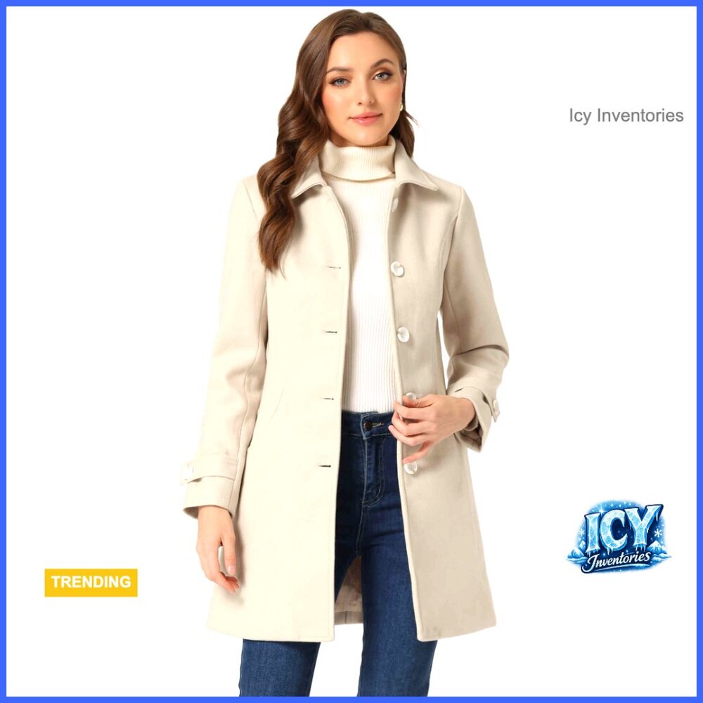 Polyester Blend Pea Coat with Peter Pan Collar Single Breasted Overcoat